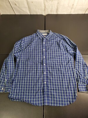 Nick Graham Everywhere Shirt Mens XL 17-17.5 34-35 White Blue Plaid Modern Fit