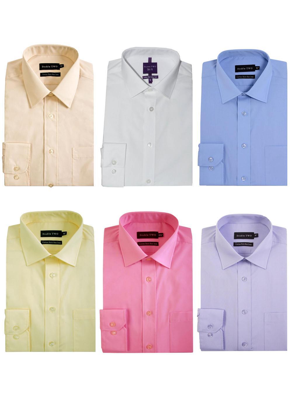 Camisa formal rica en algodón de manga larga para hombre por doble dos, talla 15-23, 10 colores