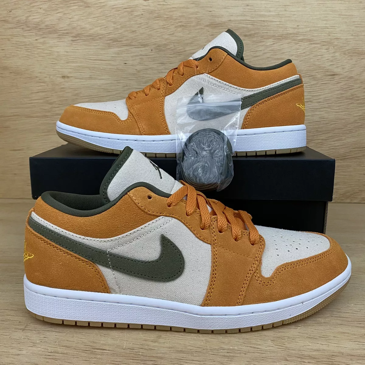 Nike Air Jordan 1 Low SE Mens Sz 8 Shoes Suede Orange Olive Ceramic NEW RARE