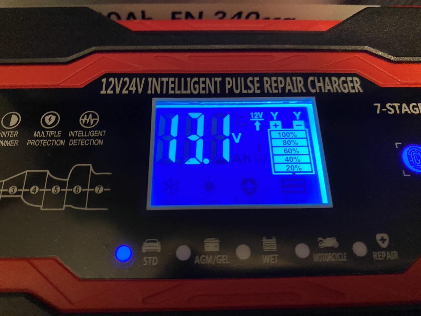 LION BATTERIES 063 40Ah CAR BATTERY, FULLY CHARGED SHOWING 13.1 VOLTS