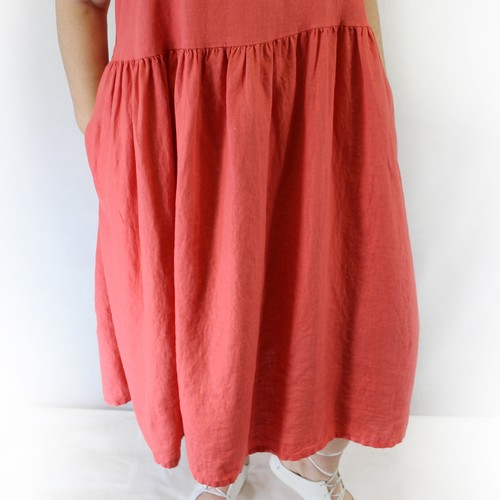 Yuvita Plus Size Linen Flax Sleeveless Coral Hip Pocket Dress 2X - Picture 4 of 8