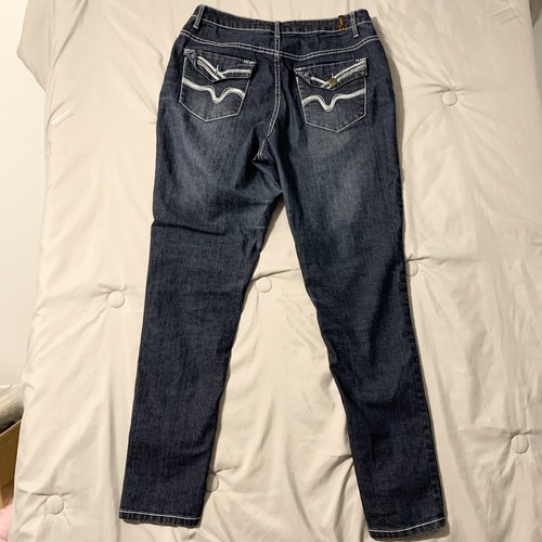 Crest Jeans Women 16 Dark Blue White Stitch Skinny High Rise Stretch Ramie Blend - Picture 16 of 21