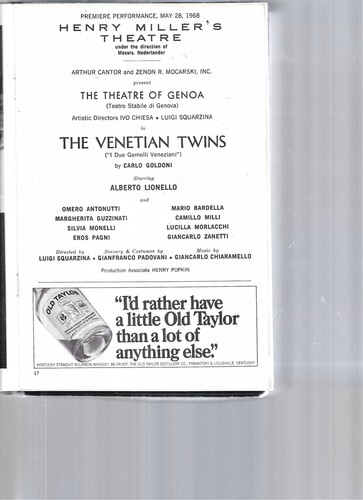 THE VENETIAN TWINS PLAYBILL, MAY 1968 - Picture 2 of 2