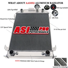 Fit 1932 Ford 32 Stock Height Flat Head V8 Engine 3-Rows Aluminum Radiator ASI