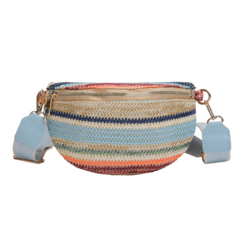 Rainbow Striped Chest Bag Casual Straw Woven Waist Bag Adjustable Strap for Work - Picture 16 of 18