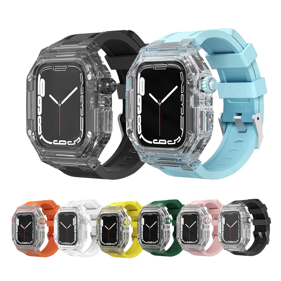40/41/44/45MM Mod Kit Silicone Band Strap Transparent Case For Apple ...