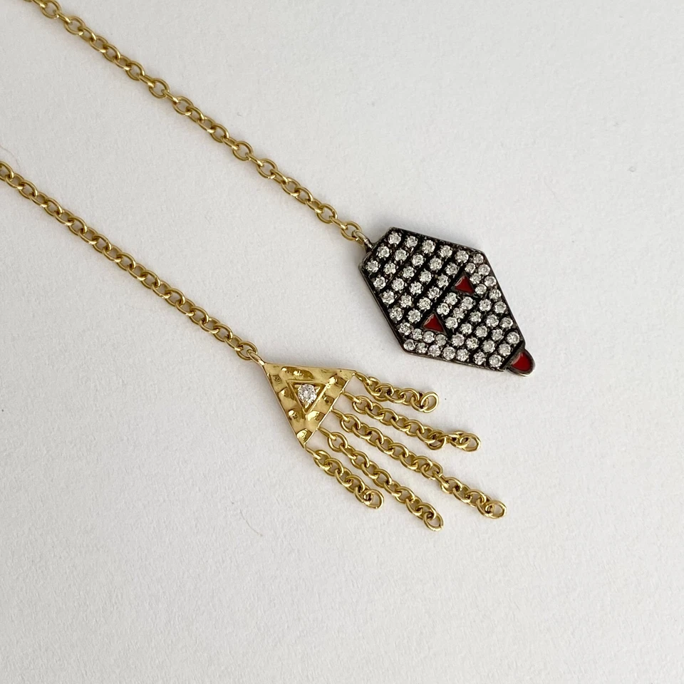 COLLAR LARIAT MISAHARA DRINA AGUAS ABAJO DIAMANTE Y ESMALTE VERDE EN ORO 18K Foto 3 de 4