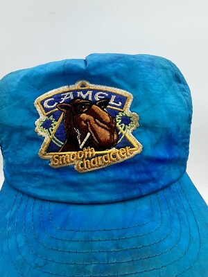 Vintage Camel Mens Hat Cap Snap Back Blue Cigarettes Joe Camel Tie