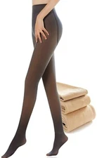 Winter Fleece Lined Tights for Women, High Waisted Warm Fake Translucent Tights 