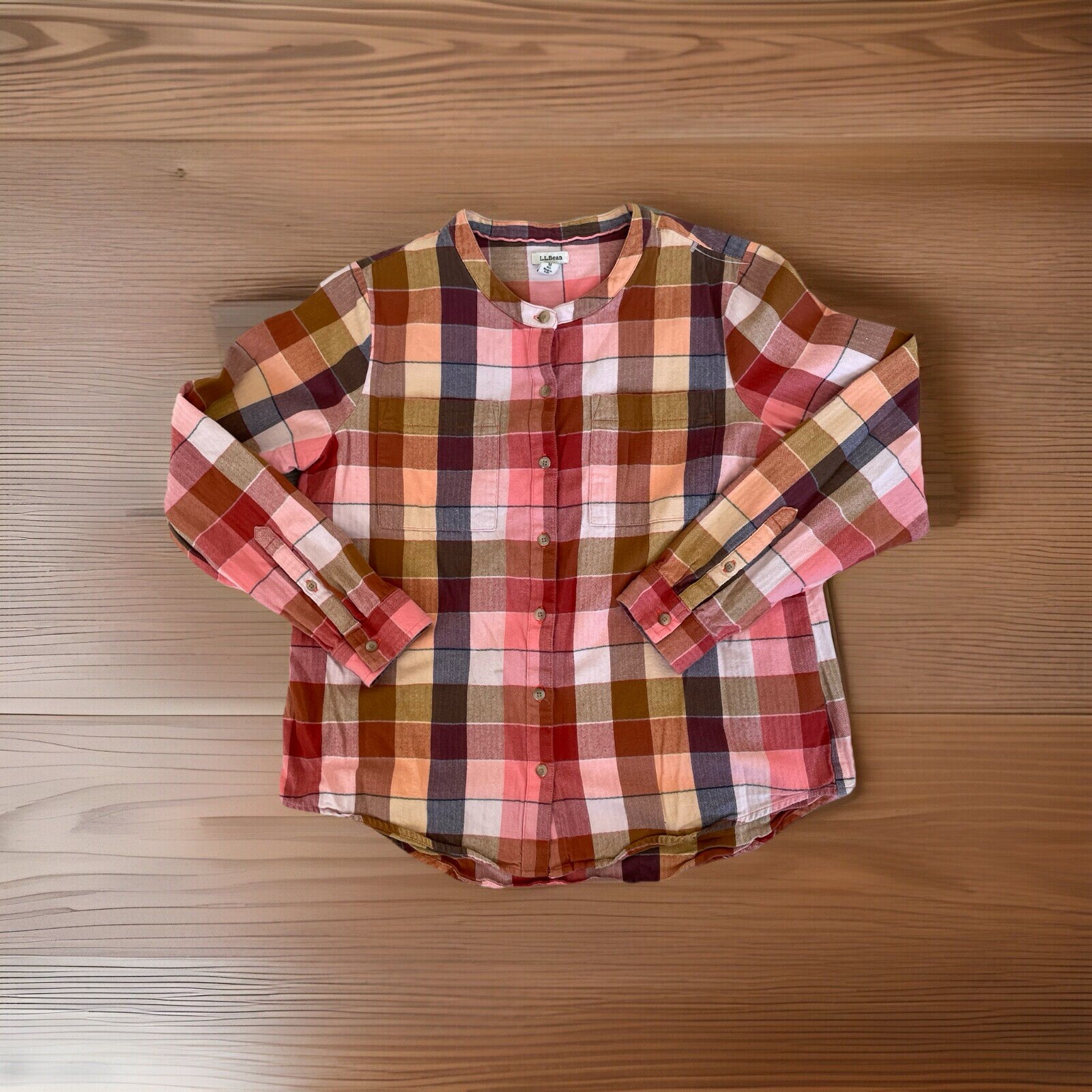 LL Bean Organize Herringbone Flannel Shirt Medium Multicolor Button Front S1