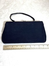 Vintage 50s 60s 70s Black Fabric Clutch Purse with Strap Lined Evening Handbag