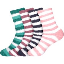 Super Soft Warm Microfiber Cozy Fuzzy Cozy Home Stripe Socks - 4 Pairs - S1-1