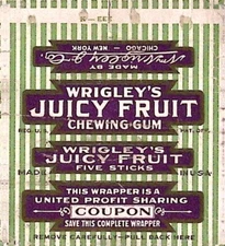 1930s Wrigley's Juicy Fruit Gum Label United Profit sharing coupon