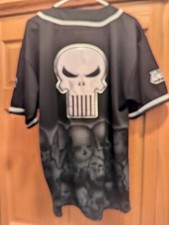 The Punisher Button Down Baseball Shirt Jersey Medium  Marvel  NWT