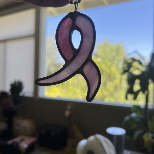 Breast Cancer Pink Ribbon Stained Glass Ornament 3” Tall hand made - Picture 2 of 4