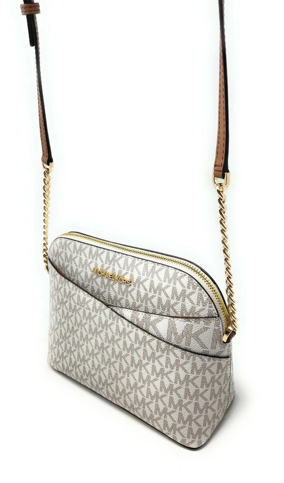 Michael Kors Jet Set Travel Medium Dome Vanilla Crossbody Signature MK Bag - Image 2 of 4