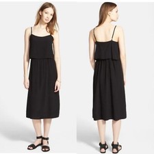 NWT Madewell silk overlay Cami midi dress spaghetti strap black 2 Sleeveless