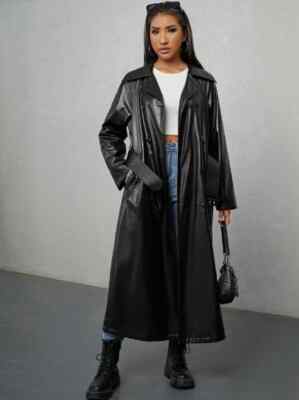Formal Wear Leather Women's Trench Coat Black Handmade Lambskin Casual Stylish