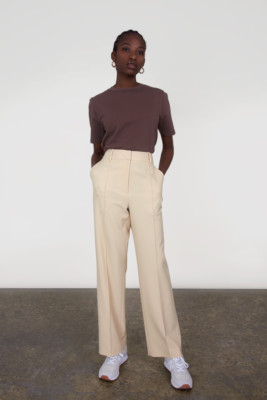 Aligne Fedde Fluid Loose Dad Pants Size 16 Buttermilk Pleated Wide Leg RRP £90