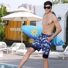 Mens Double-Layer Quick Dry Comfort Fit Swim Shorts Elastic Men's Swim Trunks