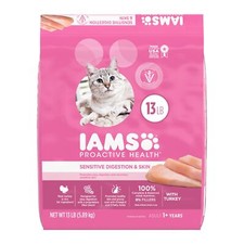 IAMS PROACTIVE HEALTH Adult Sensitive Digestion Skin, Dry Cat Food with Tur...
