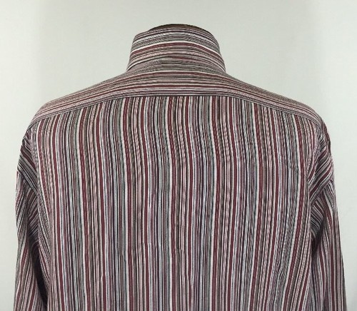 Thomas Dean Button Down Shirt Striped Burgundy Brown Flip Cuff Mens Size M - Picture 8 of 11