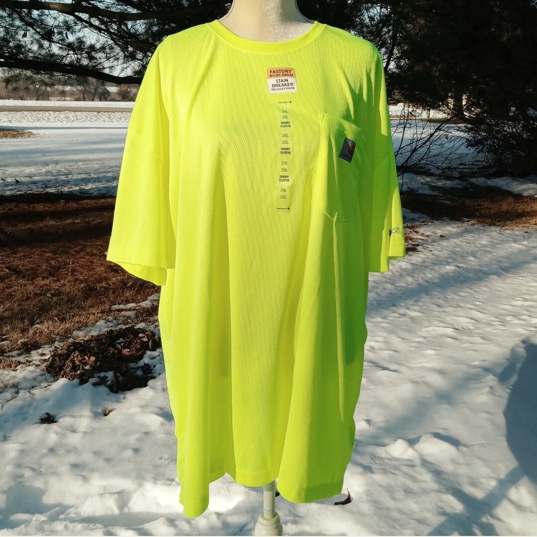 Carhartt Neon Yellow Stain Breaker Fast Dry Pocket Short Sleeve