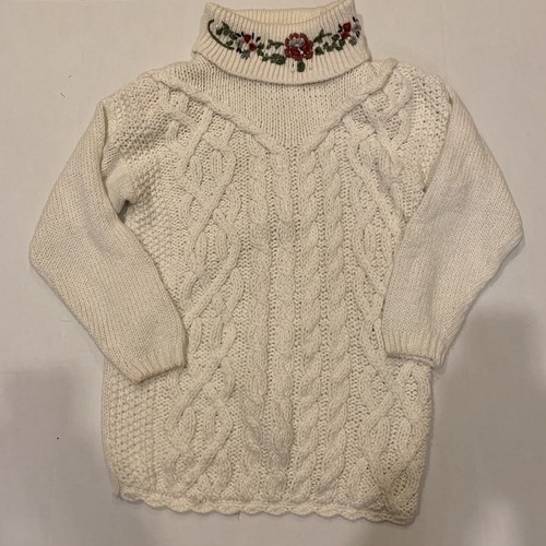 VTG BOBBIE BROOKS Hand Cable Knitted Floral Turtleneck Pullover Sweater Med