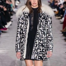 Longchamp Leather Jacket Black White Logo Sz S 36