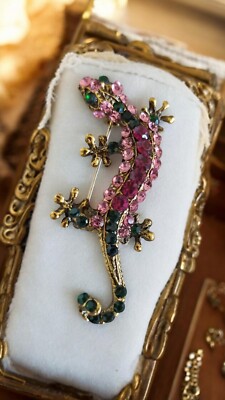 Gecko Brosche Strass versilbert - elegantes Fantasy Accessoire gebraucht