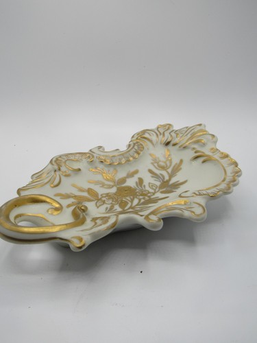 Vintage E. German Kalk Porcelain oval gold floral dish 7 1/2" Long - Picture 3 of 7