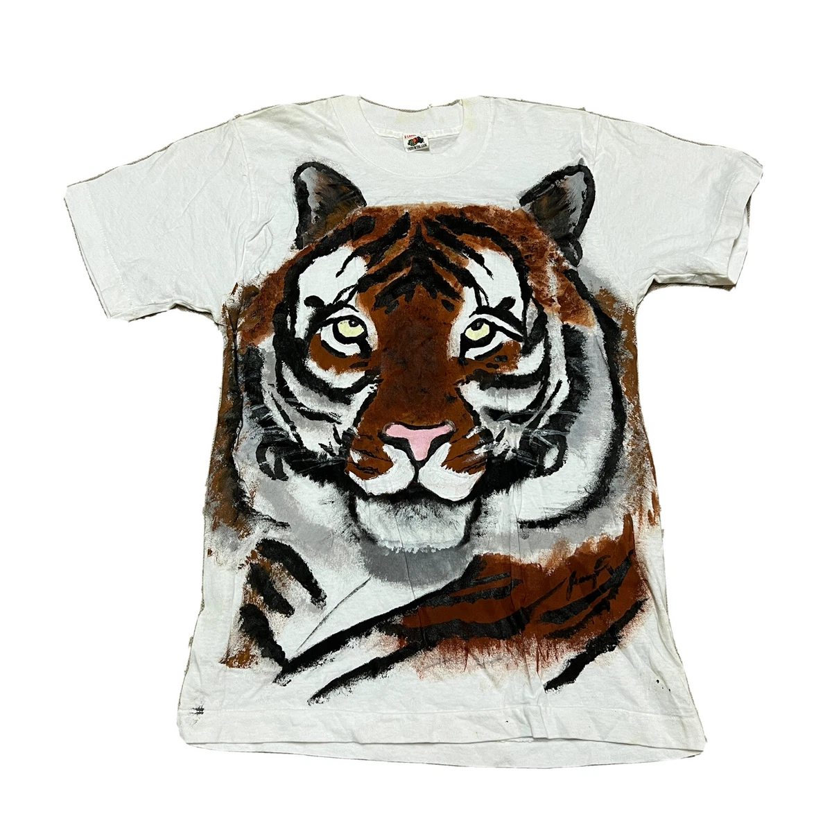 Vintage Hand Painted Tiger T Shirt Girls XL eBay
