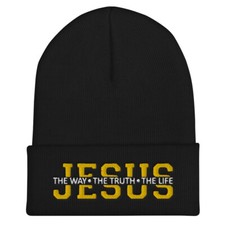 Jesus Christian Embroidered Cuffed Beanie Hat - Jesus The Way The Truth The Life