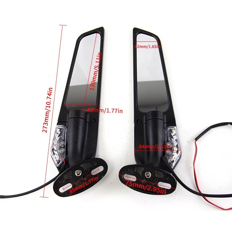 For Suzuki GSXR600 GSXR750 GSXR250R Adjustable Rearview Wind Wing Mirrors Lights - Image 2 of 4