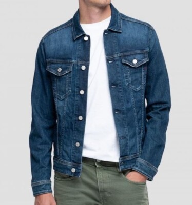 REPLAY men's denim jacket 537 denim organic jacket M301J blue dark blue size S New