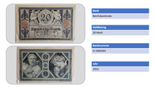 Reichsbanknote 20 Mark Jahr 1915