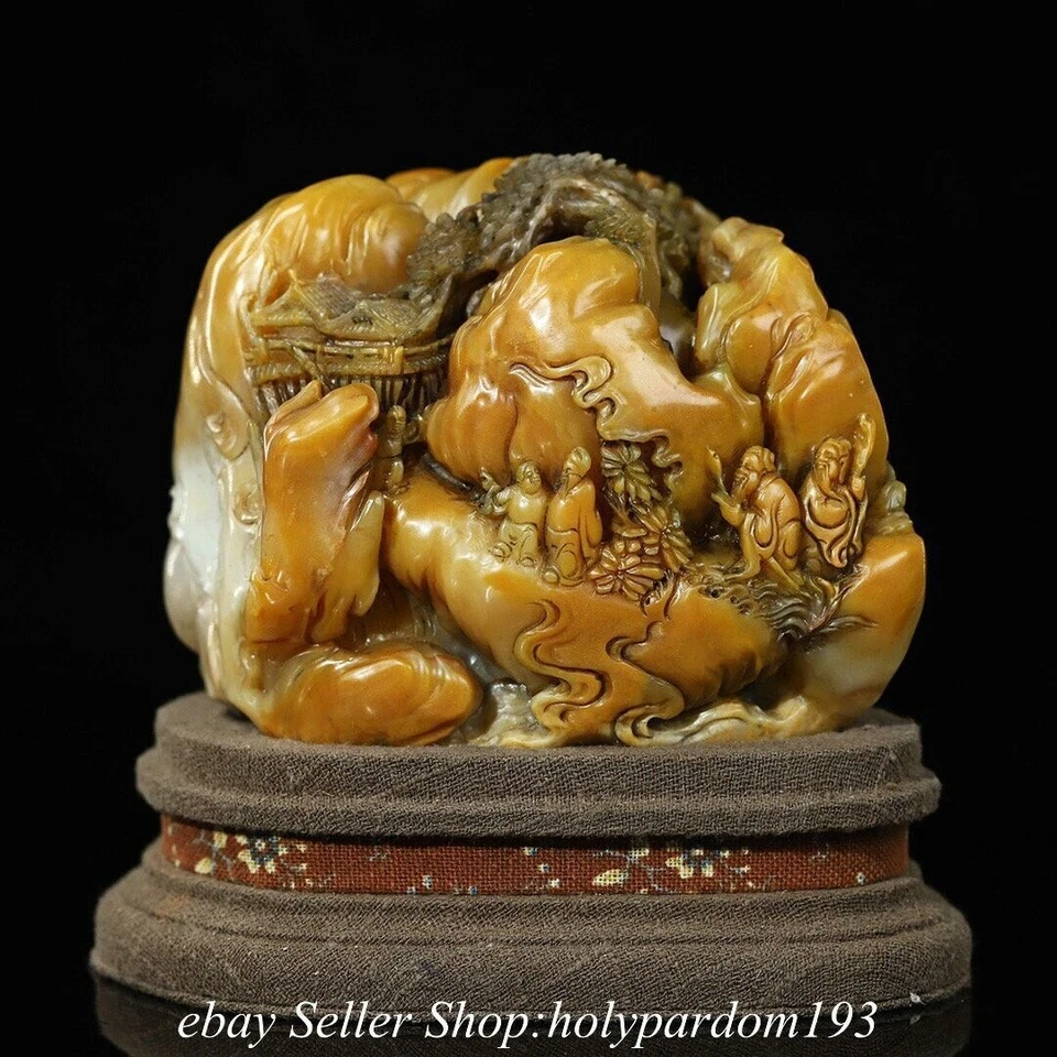 Figura de árbol de montaña tallada en piedra china Tianhuang Shoushan de 4,6" sello Foto 2 de 4