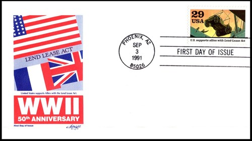 2559c WWII 50 yrs Lead-Lease Act FDC/Artmaster Cachet, OF, Clean Cover - Picture 2 of 4