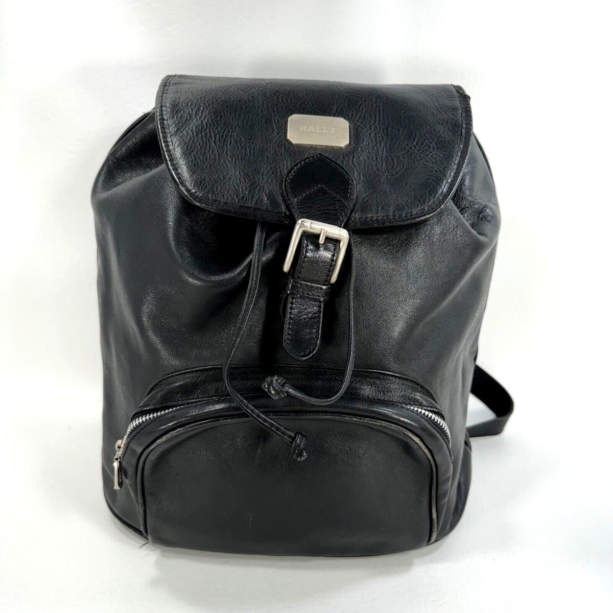 Vintage Bally Black Leather Drawstring Backpack - See