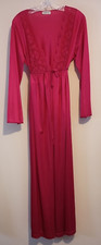 Stunning Vintage Gilead USA Deep Rose Pink Long Night Robe Lace Tie Sz Large