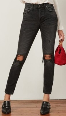 BOYISH Womens BILLY High Rise Tapered Straight Leg Destroyed Button Fly 30 32  W