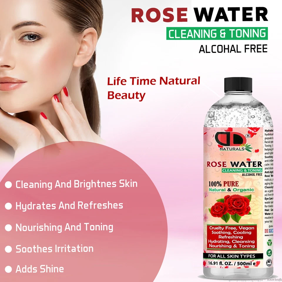 100% Pure Natural Organic Rose Water Toner Cleanser, Moisturiser For Fresh Face - Image 2 of 4