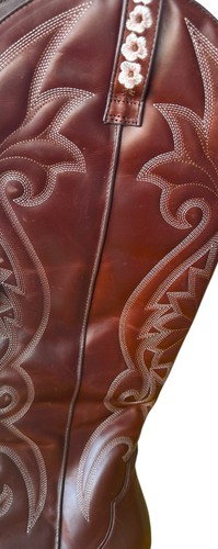 Steve Madden Lashes Brown Leather Floral Embroidered Tall Western Boots Size 10 - Picture 6 of 18