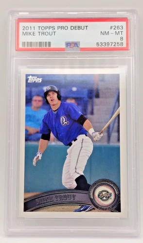 MIKE TROUT ANGELS ROY MVP 2011 TOPPS PRO DEBUT ROOKIE CARD QUAKES 263 MINT PSA 8