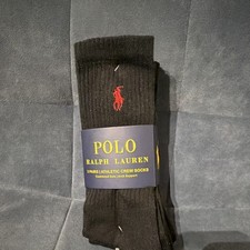 Image of Polo Ralph Lauren Athletic Crew Socks Black Cotton Mid Calf M 3 Pairs