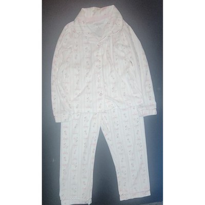 Laura Ashley Girls 4T Pajama Set White Pink Bows Striped Sleepwear