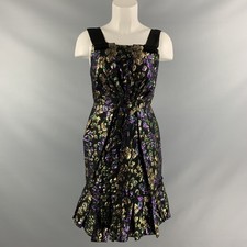 MARC JACOBS Size 2 Black, Gold & Purple Jacquard Cotton Blend Cocktail Dress