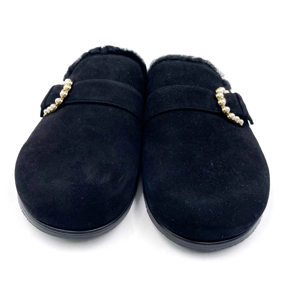 Stuart Weitzman Piper Chill Mules Negro Gamuza Adornado Piel de Oveja Sin Cordones 10.5 Foto 3 de 4