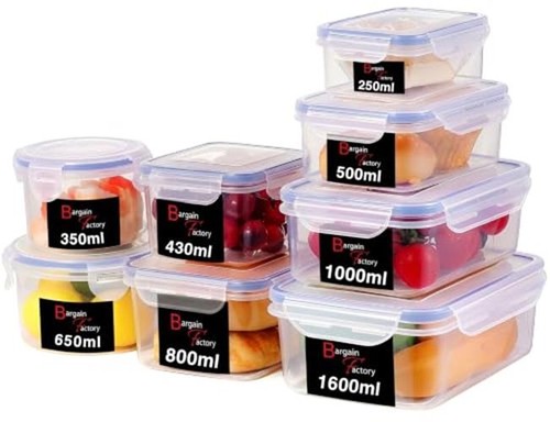BARGAIN FACTORY Food Storage Containers 16PCS (8  Assorted colors 