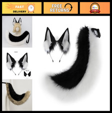 Faux Fur Wolf Ears Headband  Furry Dog Tail Set - Animal Costume Cosplay Hallow